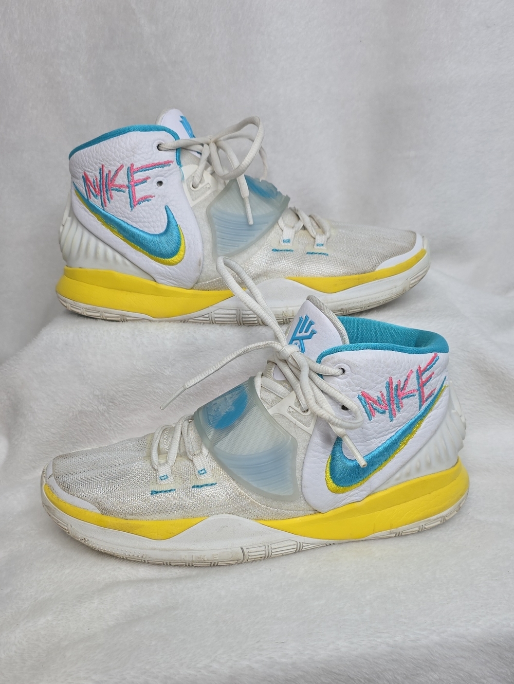 Nike Kids Kyrie 6 90  High-Top Basketball  Sneakers - White/Yellow/Teal/Pink